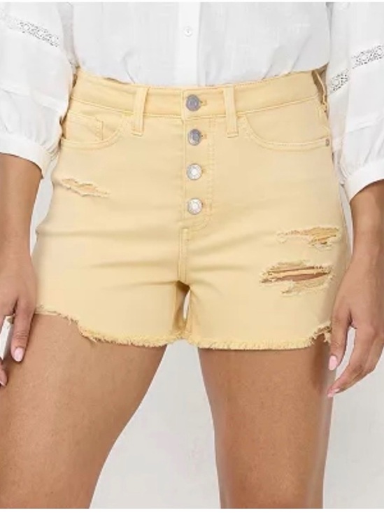 LC Lauren Conrad Pants - LC Lauren Conrad High Rise Button Fly Distressed Cutoff Shorts Yellow Size 4